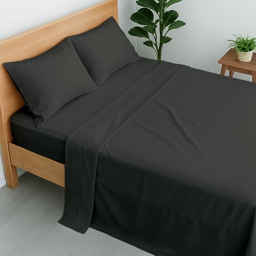 Cottington Lane 100% Cotton RV King Sheet Set 4 Piece Dark Grey Luxury Hotel Quality Sheets Deep Pocket Fits 8-16 Inch Mattress Breathable Durable Cooling Sheets with Smooth Satin Weave