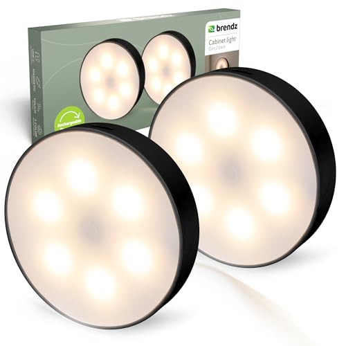 Brendz Luz LED Redonda para Armarios, Control Táctil, Recargable USB-C, Regulable, Magnética, 2 piezas, 3 Temperaturas de Color, Luz Nocturna, Luces Armario, Lampara LED Recargable, negro