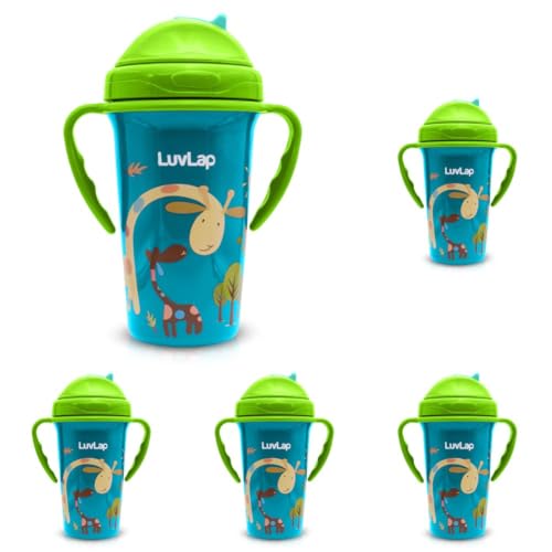 Image of LuvLap Tiny Giffy Sipper for Infant /Toddler & Kids 300ml, Anti-Spill Sippy Cup with Soft Silicone Straw BPA Free, 1 Year+ (Green) (Pack of 5)