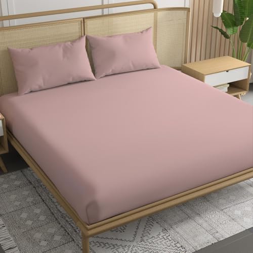 Image of Trance Home Linen 300 TC Bamboo Fitted Bedsheet | Soft, Breathable & Eco-Friendly Bedsheet with 2 Pillow Cover - (72 x 48 inch, Cameo Rose)