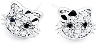 findout, HelloKitty cat. S925 Sterling Silver Micro Pave Cubic Zirconia Stud Earrings (f512)