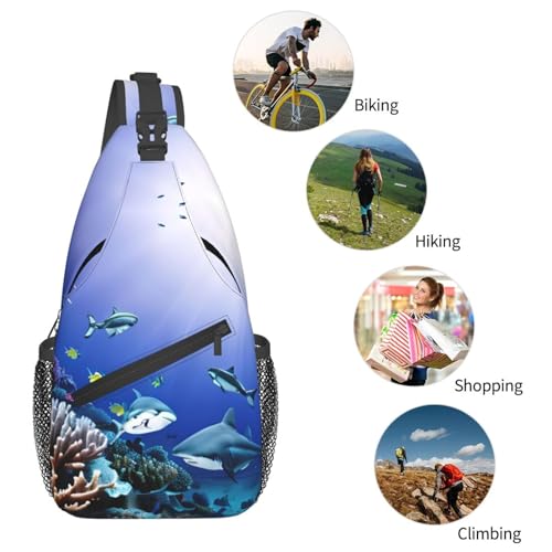 Mochila tipo bandolera con estampado de tiburón y mar miniatura 6