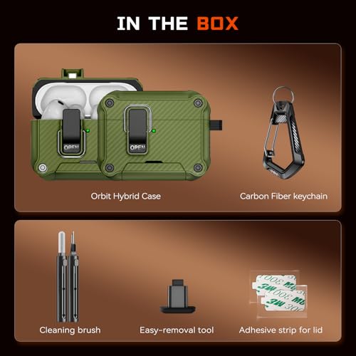 Image of Inesore for AirPods Pro 3 Case with Secure Lock (Dark Green) | Phone Stand Design,Compatible with MagSafe,Automatic Snap Switch Secure Cover Carbon Fiber Texture with Cleaner Kit