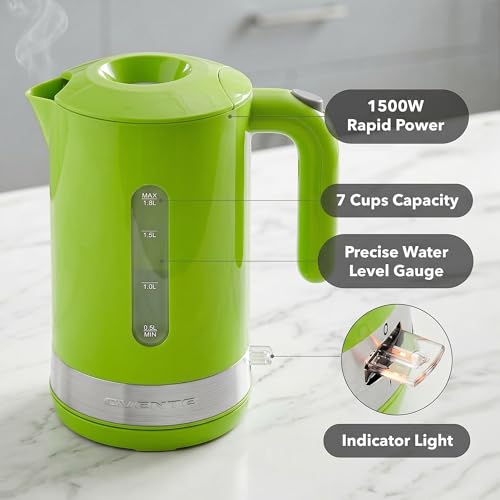 Image of OVENTE 1.8L Electric Kettle, BPA-Free with Easy-Fill Lid, Green KP413G | 1500W Fast Boiling Water Heater, Auto Shut-Off, Boil-Dry Protection, 360 Swivel Base, Clear-View Window, Removable Filter