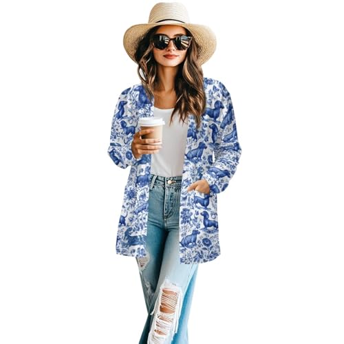 Image of Women's Open Front Cardigan Long Sleeve Loose Sweater Lightweight Soft Cardigan Jackets