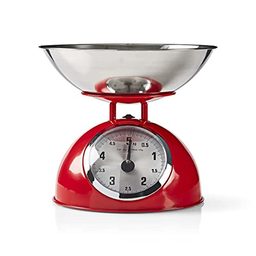 Ex-Pro Retro Mechanical Kitchen Scales with Stainless Steel Bowl & Analogue Display, 5 Kg Capacity - Red