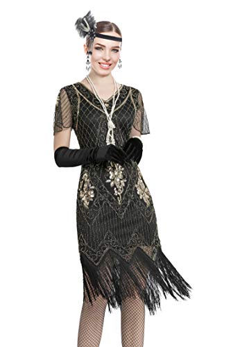 Image of Women 1920s Gatsby Vintage Sequin Flapper Fringe Party Plus Dress with 20s Accessories Set