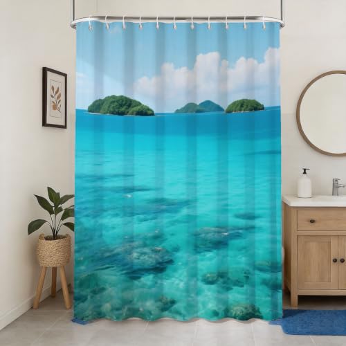 Rideau de douche polyester corail imprimé 3D imperméable avec anneaux - 2
