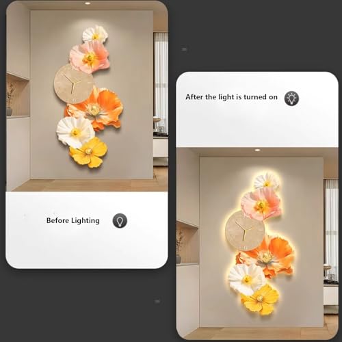 Horloge murale silencieuse sans tic-tac et tableau fleurs LED moderne - 4