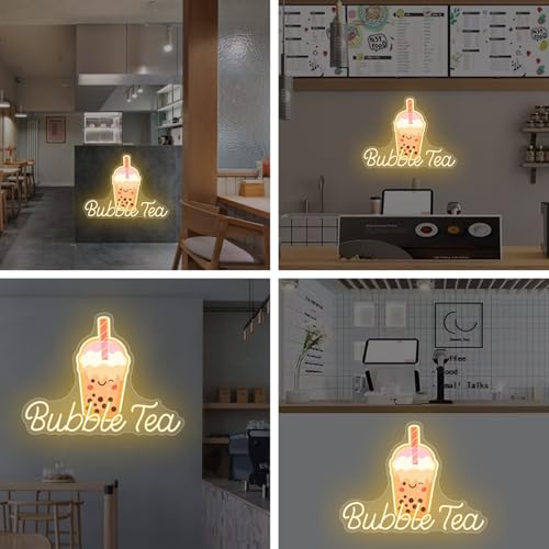 Image of Bubble Tea Neon Sign, Boba Tea Milk Tea LED Neon Light Drinks Coffee Bar Shop Wall Decor Art Personalized Restaurant Welcome, Coffee Dessert Shop Bubble Boba Tea Party Office Bedroom,Warm white