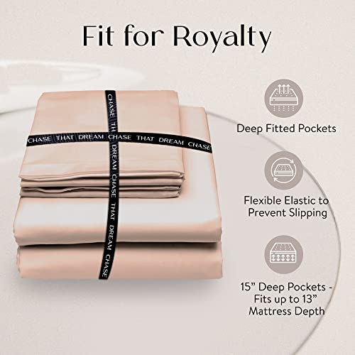 Colorado Home Co Mulberry Silk Bed Sheets Set - 100% Silk Sheets, Flat Sheet, Deep Pocket Full Fitted Sheet, And Silk Pillowcase Twin Set, Nude Champagne, 4Pcs King Size Bedding Sets #TOP7