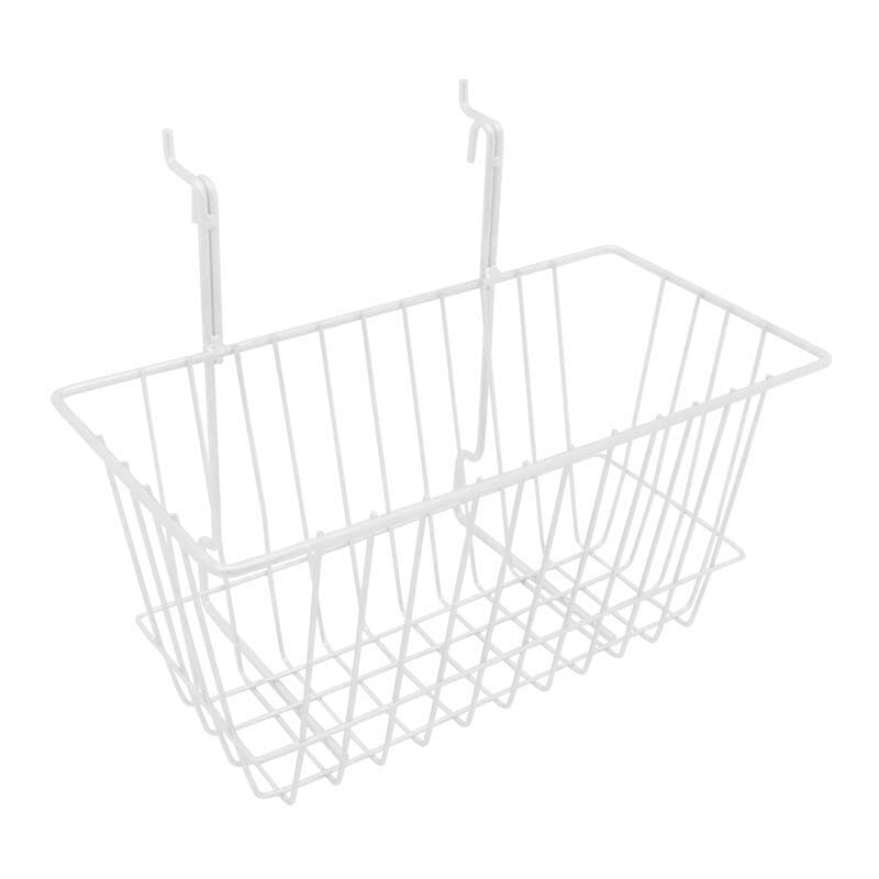 White Grid Mesh/Slatwall Basket Retail Shop Heavy Duty Display Storage Basket (12'' X 6'' X 6'' NARROW BASKET)