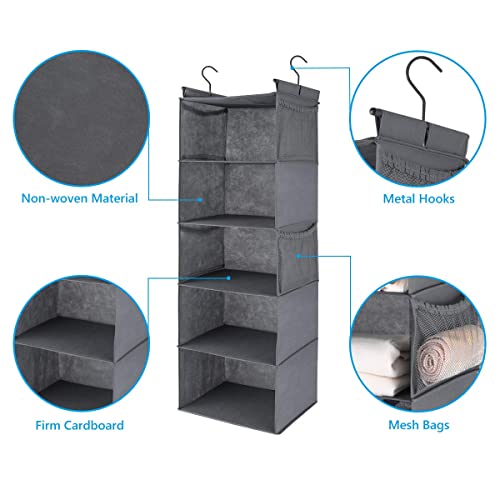 Max Houser 5 Shelf Hanging Closet Organizer, Space Saver, Cloth Hanging Shelves With 4 Side Pockets, Foldable, Grey #TOP3