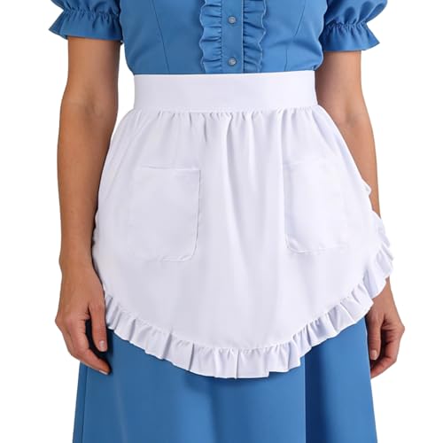 Delantales blancos de poliéster con volantes y lazos largos para hostelería de diseño