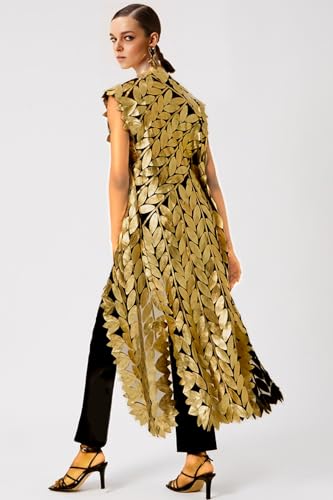 Maxi Gilet with Genuine Leather Leaf Pieces for Women3
