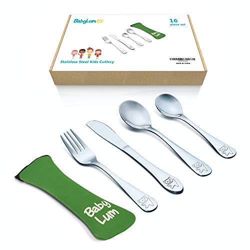 BabyLum 16 Piece Utensils Set for Kids, Stainless Steel Cutlery Flatware, Silverware