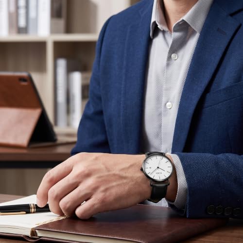 Image of BUREI Men's Fashion Minimalist Wrist Watch Analog Date with Leather Strap