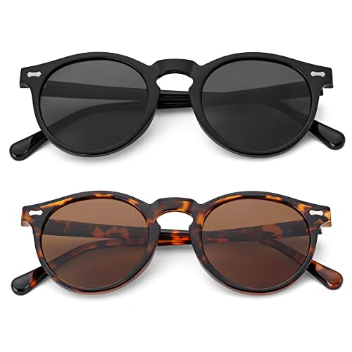 Image of Gleyemor Vintage Polarized Sunglasses for Men Round Sunglasses UV400 Protection Retro Hand-crafted Acetate Frame