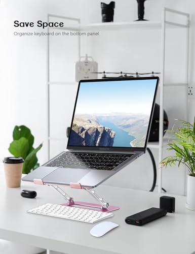 Image of Aoviho Adjustable Laptop Stand for Desk,Portable Laptop Stand Holder and Riser,Foldable Aluminum Notebook Computer Stands for MacBook Air Pro HP Lenovo Dell Samsung, 10-15.6 inch,Blush Rose Silver