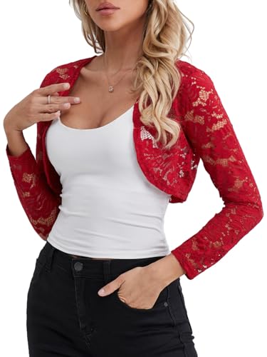 fuinloth Bolero Femme Mariage Dentelle Chic Ete Elegant Boléro Cérémonie Vin Rouge XL 44-46