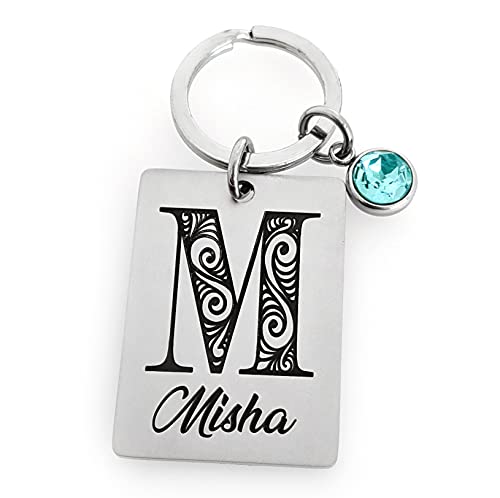 Monogram Keychain - Name Key chain - Birthstone Crystal - Personalized Gift - For Women
