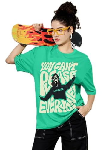 Image of LEOTUDE Half Sleeve Cottonblend Oversized Tshirt for Women, Round Neck
