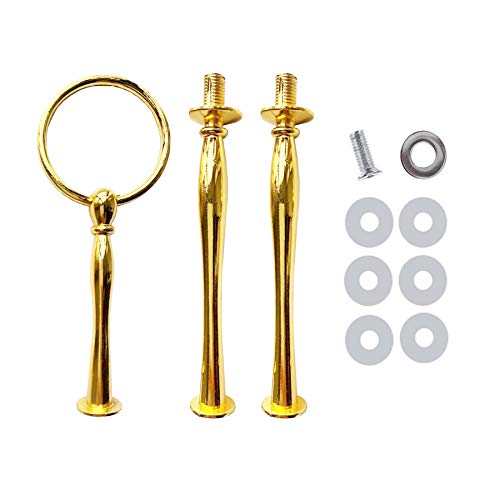 Happy Will 3 Tier Round Metal Cake Stand Holder Heavy Duty Fruit Plate Handle Fittings Hardware Rod (Golden Circle)
