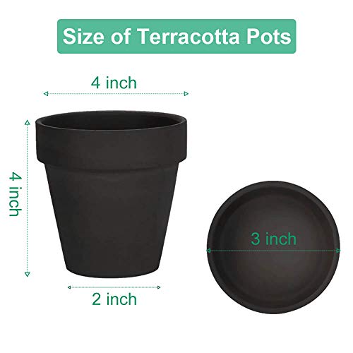 vensovo 10.16cm Black Clay Pot for Plant with Saucer, 6 Pack Small Terra Cotta Plant Pot with Drainage Hole - Image 3