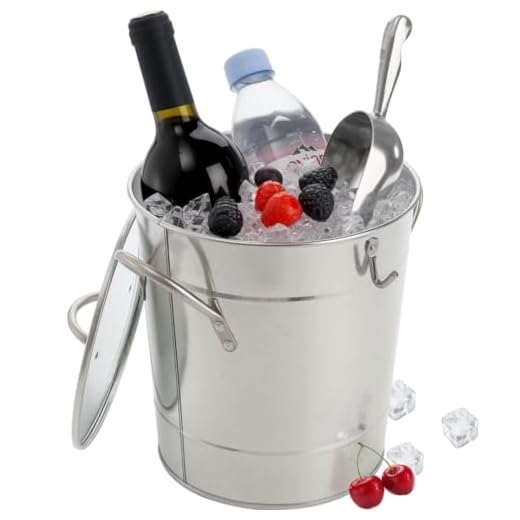 YOUEON 4L Ice Bucket with Scoop and Lid, Galvanized Metal Bucket with Carry Handles, Double Walled Wine Bucket Chiller, Beverage Tub for Parities, Picnics, Camping, Outdoor Bar Use, Silver