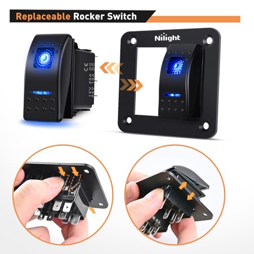 Image of Nilight 90106B 2 Gang Rocker Switch Panel 5 Pin On Off Pre-Wired Rocker Switch Aluminum Panel Waterproof Switche Panel for 12V /24V Automotive Cars Marine Boats ATVs Trailers,2 Years Warranty , Blue