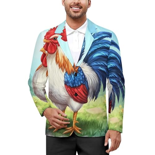 Watercolor Rooster Mens Suit Jacket Lapel Blazers V Neck Button Business Coat Tuxedo for Wedding Party