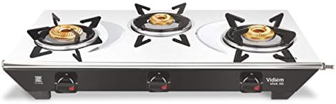 Vidiem Gas Stove Viva (Silver & Black) | 3 Burner Stainless Steel | ISI Certified | Manual Ignition | 5 Years Warranty (3 burner)