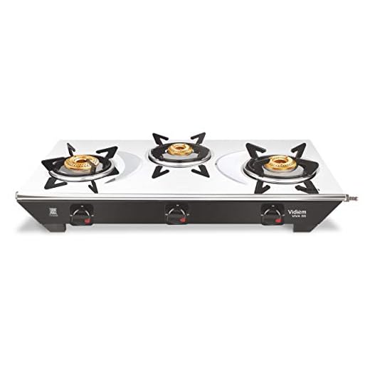 Vidiem Gas Stove Viva (Silver & Black) | 3 Burner Stainless Steel | ISI Certified | Manual Ignition | 5 Years Warranty (3 burner)