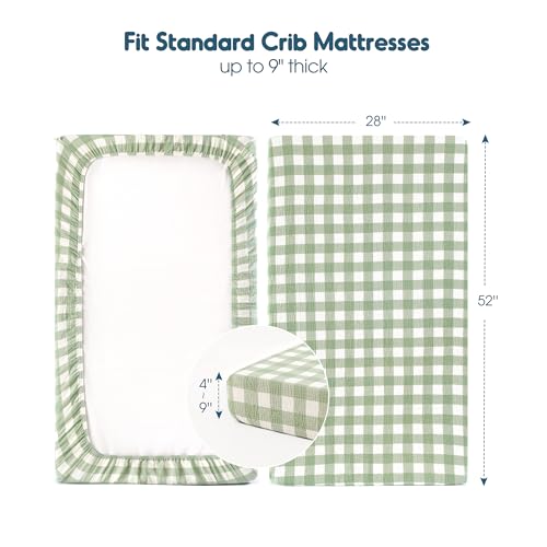 Image of GRSSDER 100% Cotton Muslin Crib Sheet 2 Pack - Breathable & Ultra-Soft Fitted Crib Sheets for Standard Baby & Toddler Mattresses, 52 inchx28 inch with 9 inch Deep Pocket, Snug Fit All-Around Elastic