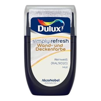 Dulux Simply Refresh Wand- und Deckenfarbe Reinweiss 9010 Tester 30 ml - Langlebige Innenfarbe zum Testen und schnellen Ausbe