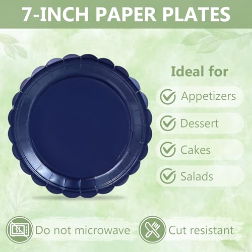 Image of Mulbozy 75Pcs Navy Blue Paper Plates and Napkins Disposable for Party,25-7 inch