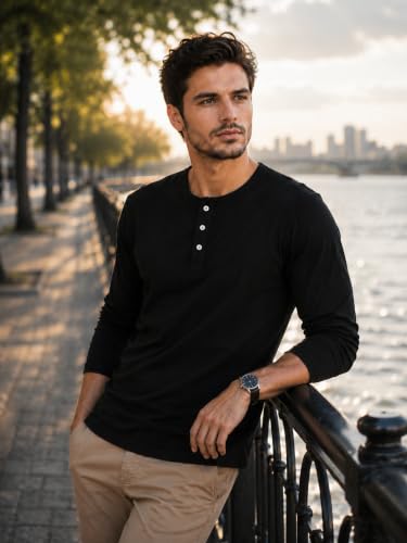Image of London Hills t Shirt for man | Solid Henley t Shirts for Mens | Casual Wear Tshirt for man | Shirts Men | Tshirt Shirts Men | Full Sleeve t Shirt for Men's | Mens tees | t-Shirts Stylish Everyday Use