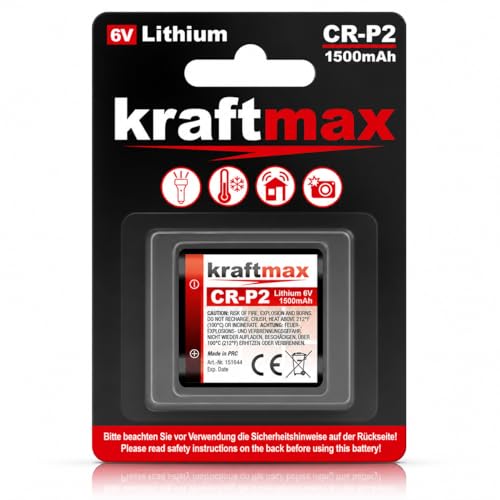 Kraftmax CR-P2 Batterie Lithium 6V 1500mAh Leistungsstarke Fotobatterie für Kameras Bewegungsmelder Alarmanlagen & elektronische Geräte Hohe Kapazität langlebig auslaufsicher CRP2 1 Stück