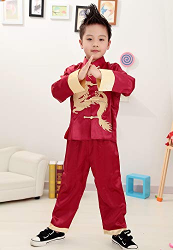 Lazutom Boys Tang Suit Kids Martial Arts Kung Fu Outfit Children Chinese Dragon Costume ((8)(100-110Cm)(3.2-3.6Ft)(5-6Year), Red) #TOP3