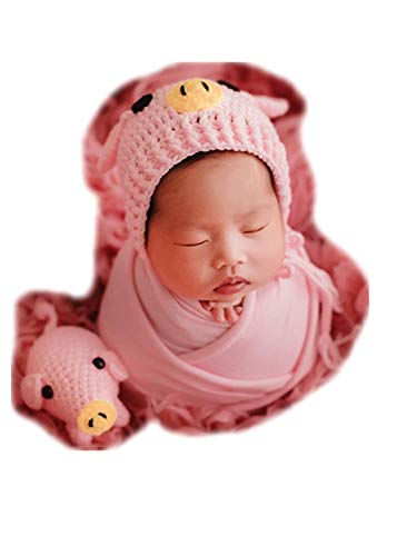 KAIXIN Newborn Baby Photography Suit with Hat and Piggy Doll, Baby Photo Prop/Outfits (Pink)