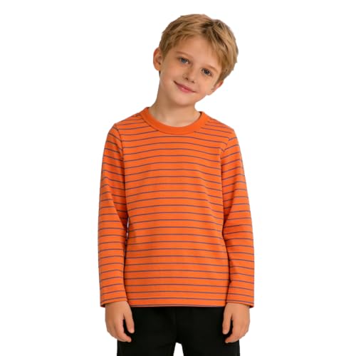 Image of LittleSpring Unisex Kids Long Sleeve Striped Tee Shirt Tagless Crew Neck Cotton T-Shirt