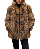 loveimgs Women Elegant Fuzzy Long Faux Fur Coat Puffer Jacket Collarless Parka Winter Zip Up Teddy Coat Overcoat (Small, Raccoon)