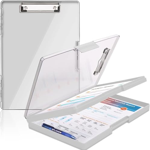 SFLHHDM Clipboard with Storage,Heavy Duty Clip Boards 8.5x11 with 2 Storage Case,Clear Visible Panel Storage Clipboards,Side Opening Nursing Clipboard Folder for Office Supplies-Lvory