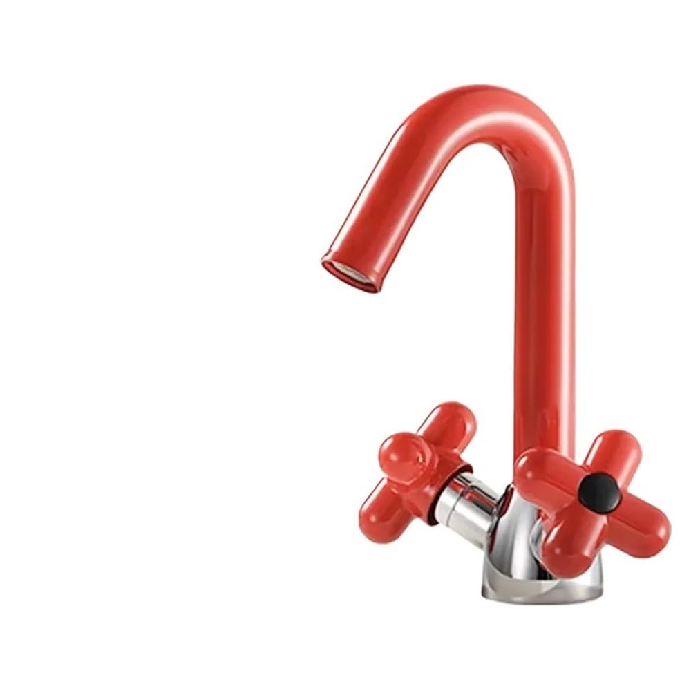 Robinet laiton rétro rouge : mitigeur lavabo haut de gamme orientable à 360°