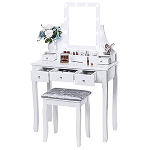 ANWBROAD Make-uptafel met verlichting, kaptafel met spiegel en gloeilampen, kaptafel 5 schuifladen 2-delige afneembare…