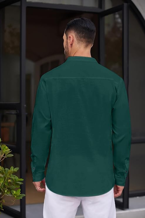 Image of FINIVO FASHION Men's Straight Fit Cotton Blend Kurta with Foldable Sleeves & Formal Collar - Solid Color, Pack of One