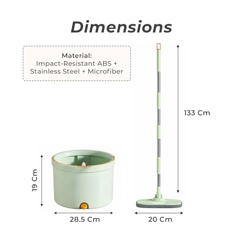 Image of HomeEssentials Spin Mop and Big Bucket Floor Cleaning System - 360 Microfiber Mopping Set with Hands-Free Wringing, Telescopic Stainless Steel Handle & Washable Pocha Refills for Home & Office
