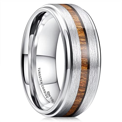 Image of King Will Nature Koa Wood Inlay Tungsten Carbide Wedding Ring 8mm Silver /Black /Gold /Green /Rose Gold /Blue Wedding Band for Men High Polished Anniversary Rings Comfort Fit Size 6-15