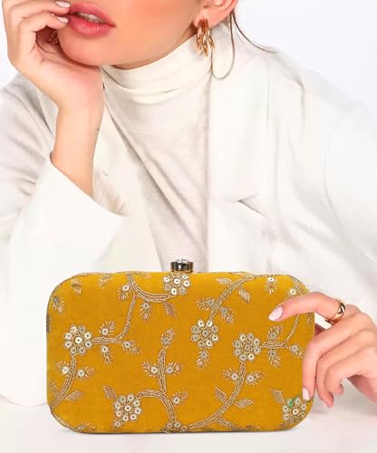 Image of LONGING TO BUY Hand Crafted Designer Box Clutch - Zari Embroidery For Women
