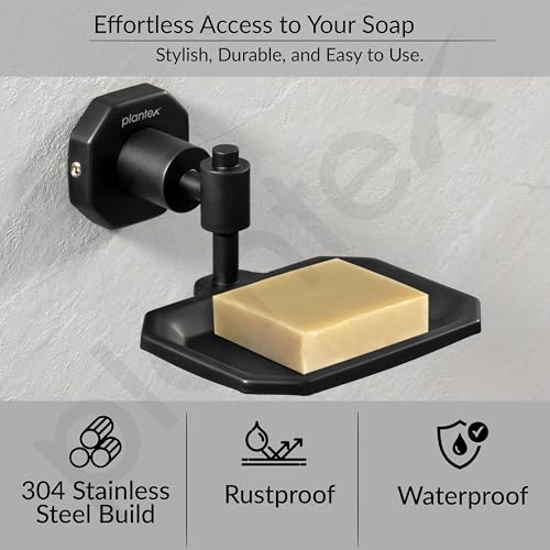 Image of Plantex 304 Grade Stainless Steel Soap Holder for Bathroom /Soap Dish /Soap Stand for Kitchen Sink /Soap Case /Bathroom Accessories- Nipron (Black)